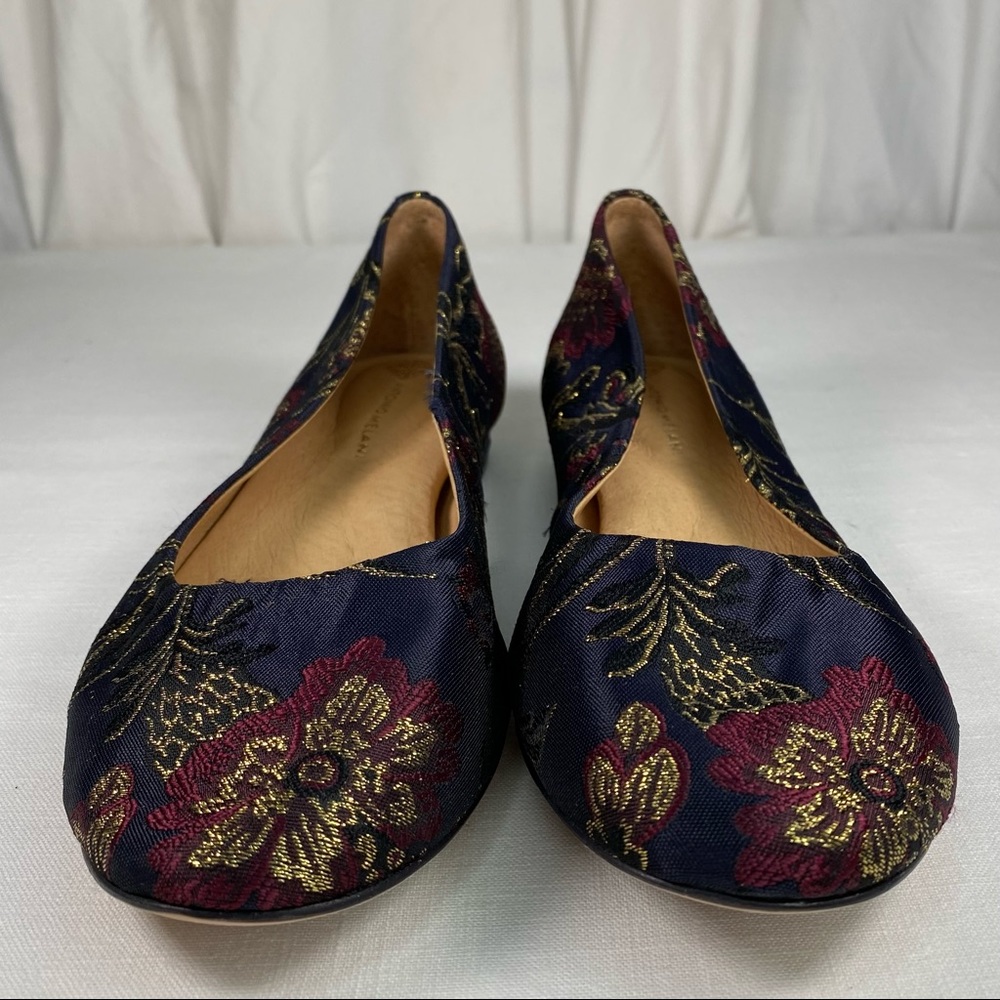 ANTONIO MELANI Navy Brocade Floral Flats with Gold Embroidery - Picture 7 of 13